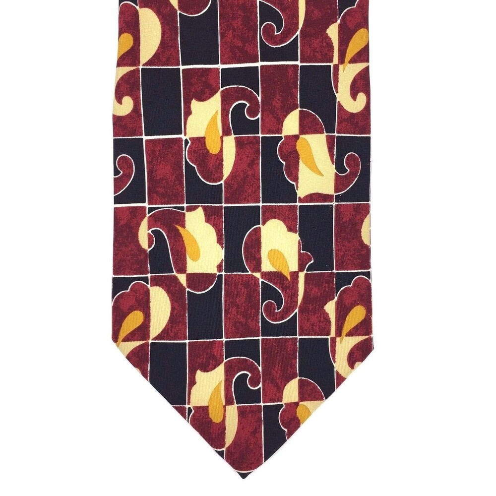 Read - Hugo Boss Red Black Yellow Paisley 100% Silk Necktie 56" Made in Italy